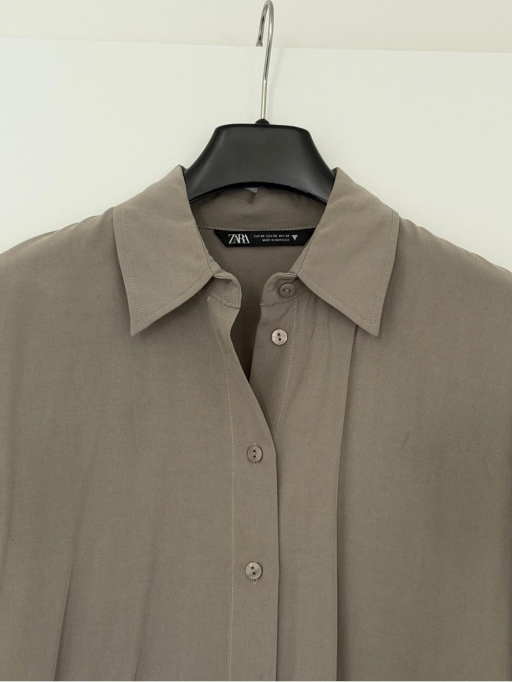 ZARA Women’s Oversized Button-Down Shirt in Taupe Green / Khaki - XS